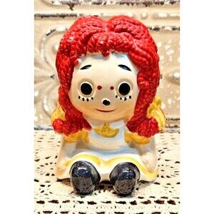 Raggedy Ann Yellow Dress & Hair Bows Planter Flower Pot Inarco Japan (read)